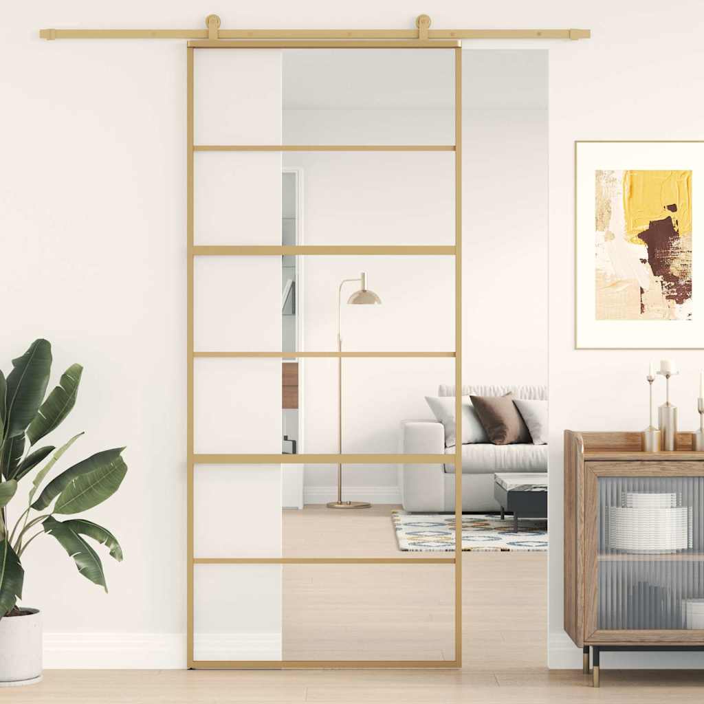Vidaxl Schiebetür, Gold, 90x205 cm, Transparentes ESG-Glas