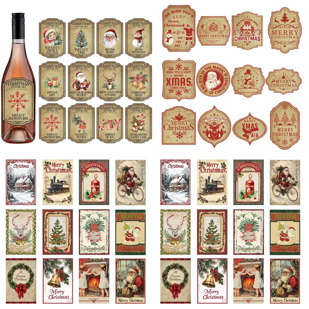 Weihnachtsdekorative Weinflaschenetiketten mit Vintage-Design für Feiertags-Partydeko