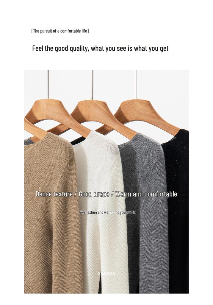 Women's 18-Gauge Pure Wool Yangzi Yarn One-Shoulder Herringbone Knit Top, Perfect for Spring and Autumn, Elegant and Versatile.