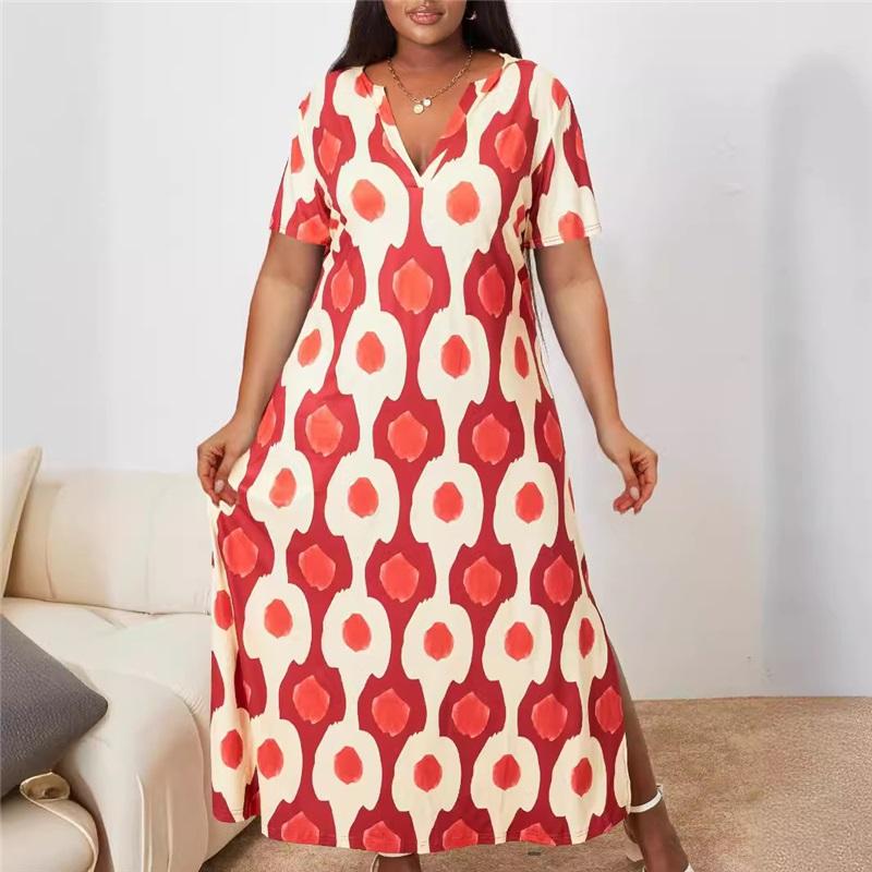 Langärmeliges V-Ausschnitt Kleid mit einzigartigem Druck für Damen