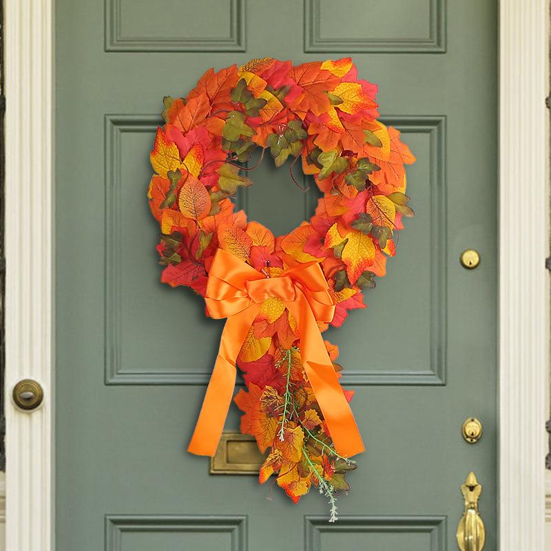 Harvest Festival Pendant Imitation Autumn Color Rattan Ring Wall Home Decoration Real Maple Leaf Wreath Door Hanging