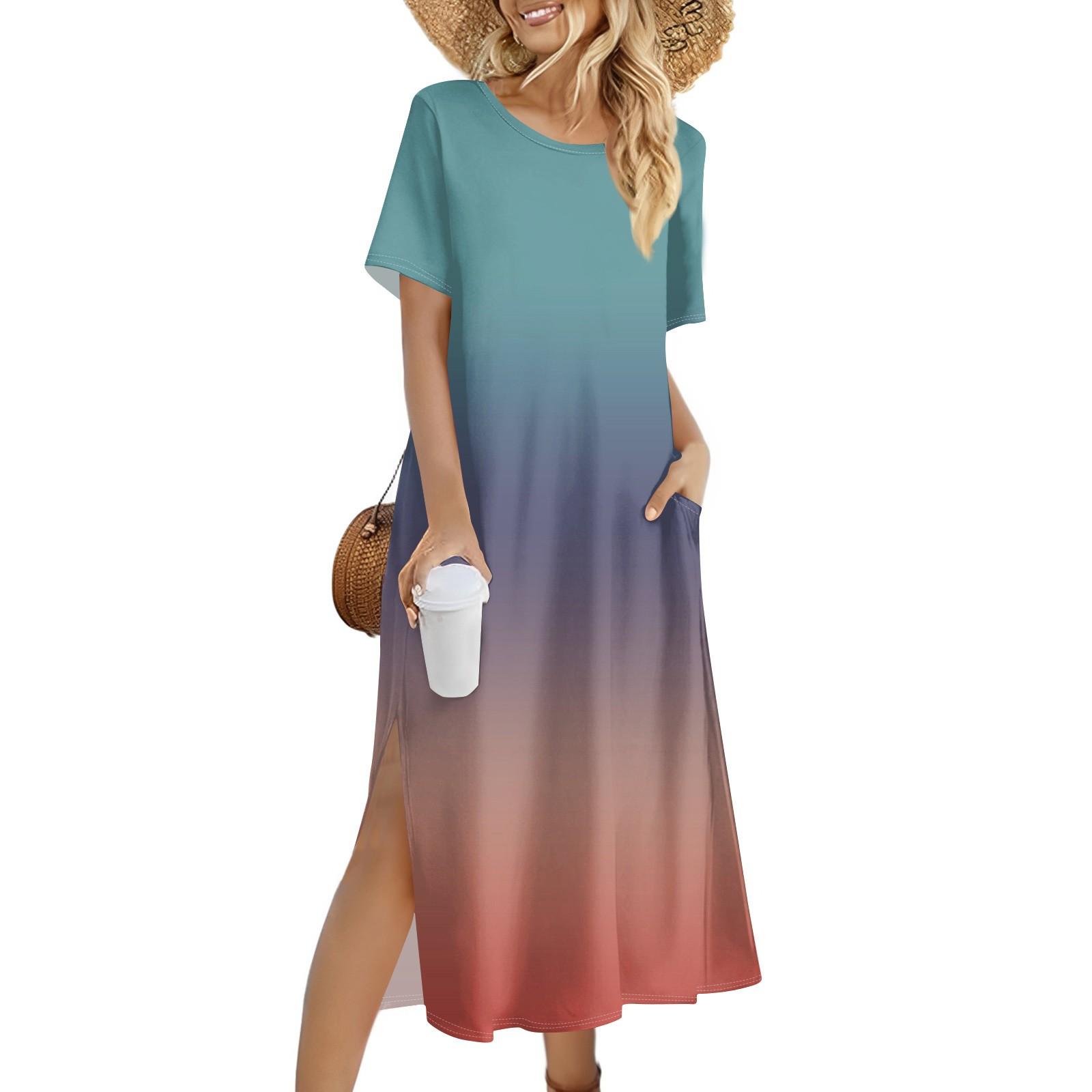 

Ladies Fashion Summer Gradient Print Dress Casual Beach Dress Dress Slim Holiday Dress XXXL