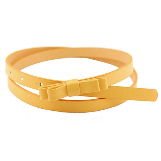 Women's Candy Color 2 Layers Bowknot Thin Narrow Belt PU Leather Waistband Strap