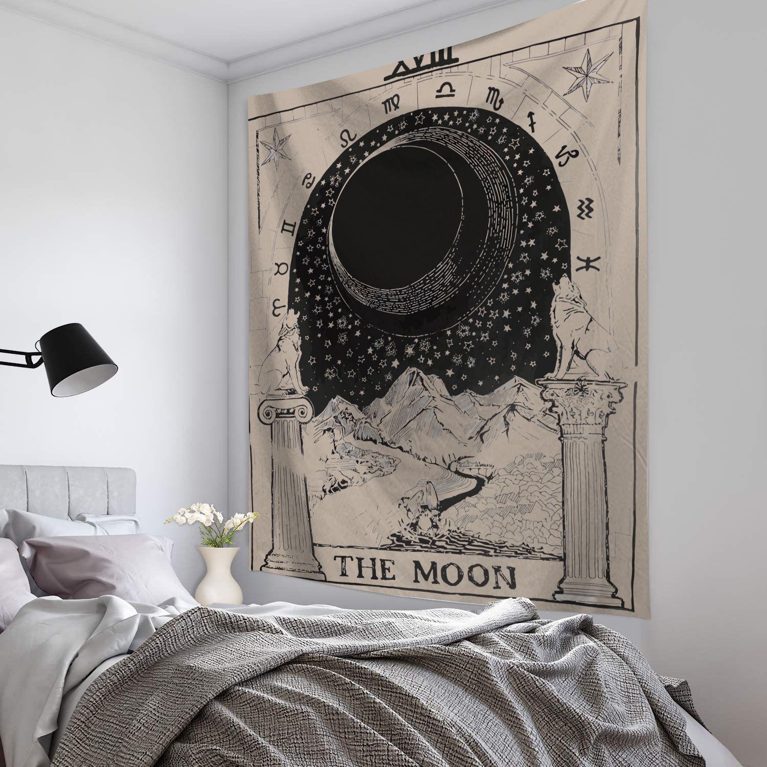 

VIKAMA Tarot Scandinavian Ins Style Ink Tapestry Bohemian Style Wall Hanging Bedroom Background Wall Decoration 74x94cm(29x37in)