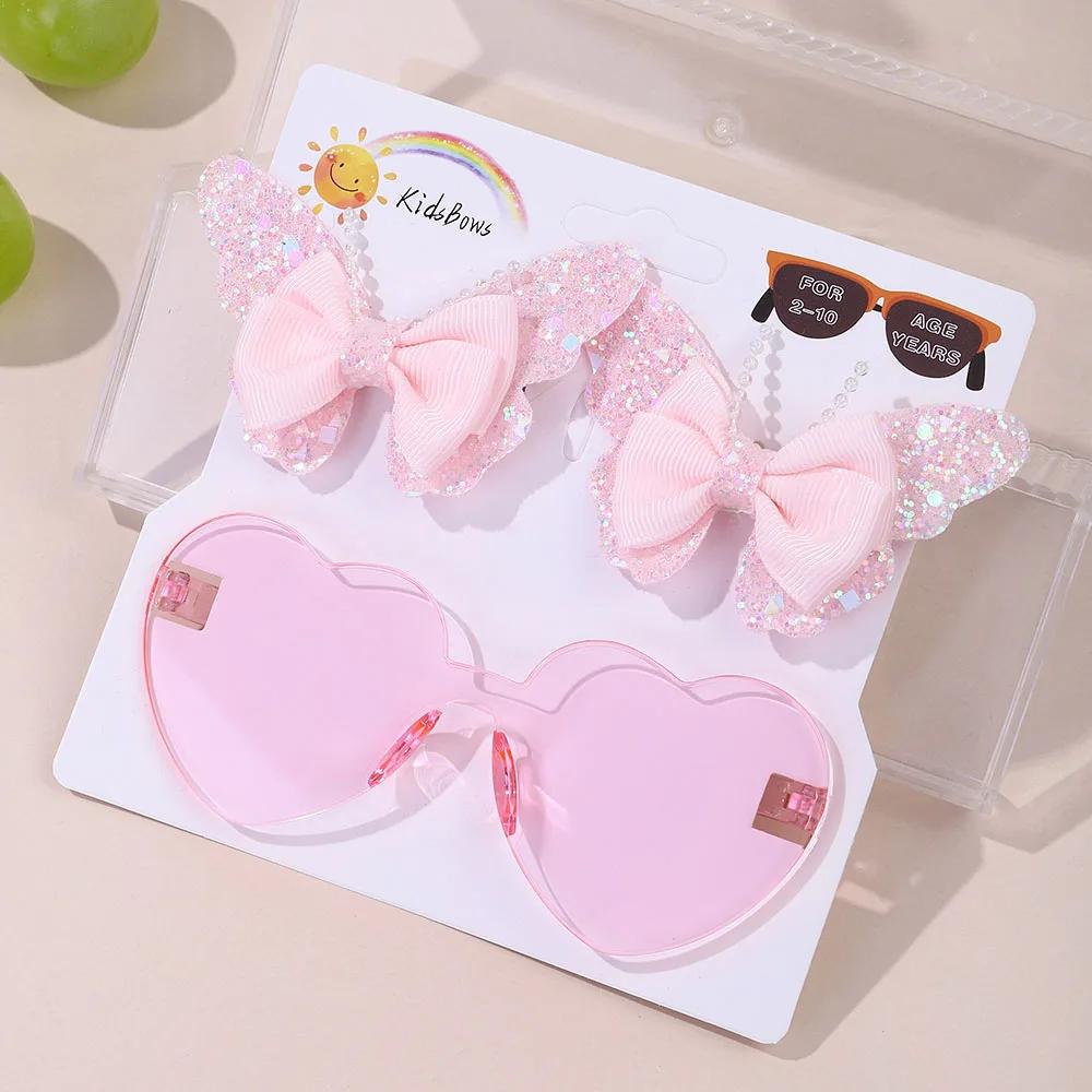 Lovely Sparkling Butterfly Hair Clip Hair Accessories Glasses Set Fashion Wave Point Kids Hairgripes Love Glasses Girls Headwear