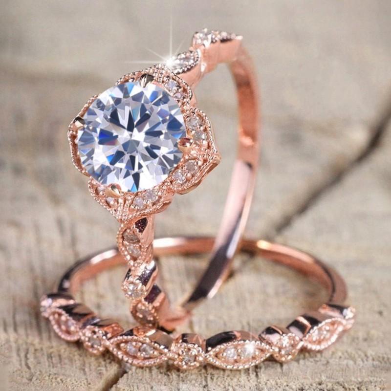 

CAOSHI Aesthetic 2Pcs Set Rings Female Wedding Ceremony Accessories with Bright Zirconia Fancy Statement Zircon for Engagement 5