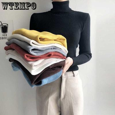 Suéteres de cuello alto para mujer, suéter de cuello alto, suéter liso de manga larga, jersey de punto ajustado de talla grande, blusas básicas, ropa de mujer, otoño e invierno