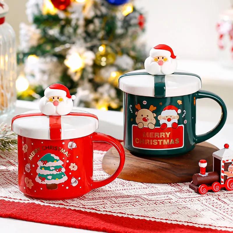 Christmas Gift Ceramic Coffee Cup Porcelain Tree Elk Snowman Couple Cup Home Breakfast Dessert Oatmeal Mug Office Mug Decoration