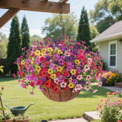 Flores e Plantas Artificiais Penduradas com Cesta, Cesta de Corrente DIY para Pátio, Exterior