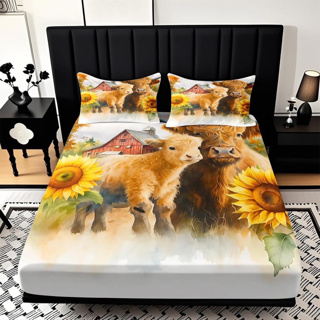 Home Textiles Sunflower Pattern 3D Digital Printing Sanded Sheet Three-Piece Set, Pattern
