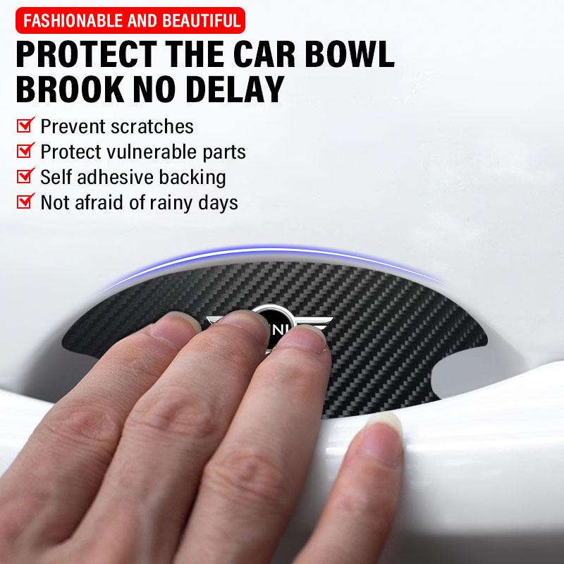 4PCS Carbon fiber Car Door Handle Protection Sticker Emblem Accessories For MINI Cooper Countryman Clubman F54 F56 F55 F60 R60 R61