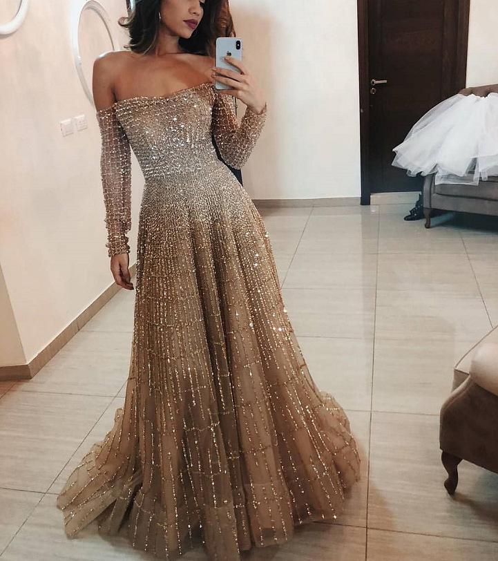Autumn/Winter 2023 Sparkly One-Shoulder Long-Sleeve Bandeau Dress Large