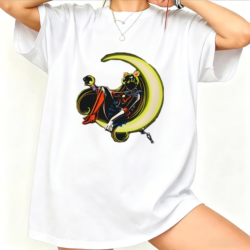 Sailor Moon Retro 90er Anime Grafik T-Shirt Sommer Baumwolle Unisex Unisex Tee Streetwear Lässig Trend Kurzarm Paar Hip Hop Oberteil