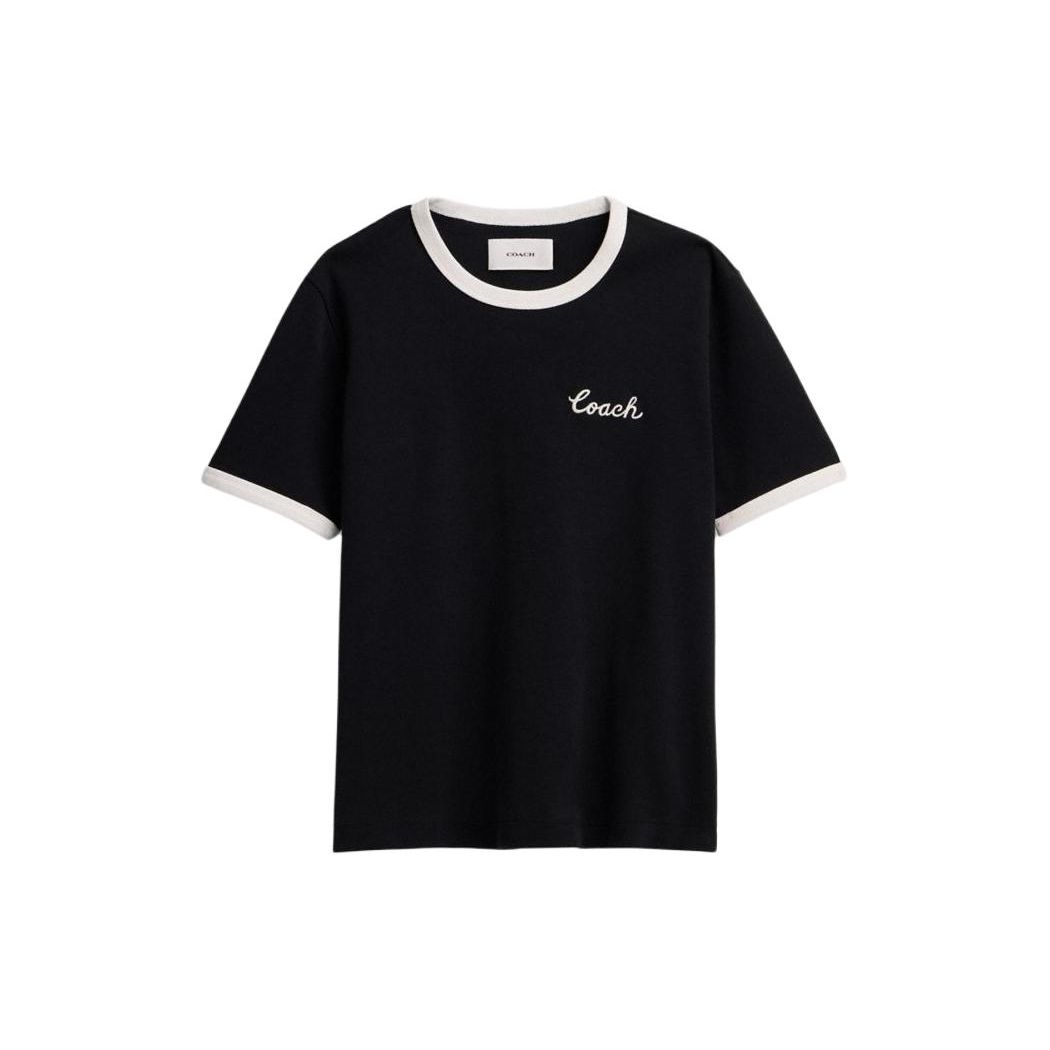 Coach Ss24 Letter Logo Printed Round Neck Pullover Short Sleeve T-Shirt Women Tops Black CS612-BLK XS
