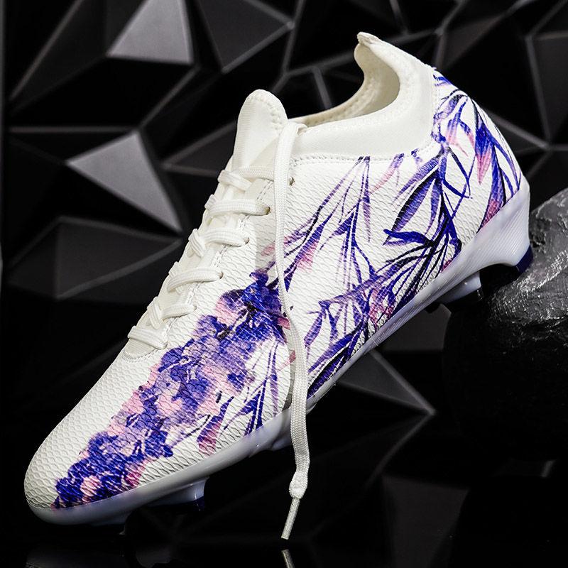 Spring Soccer Shoes Purple Print Children's Soccer Shoes Turf Training Shoes Outdoor Long Spikes Sports Soccer Shoes