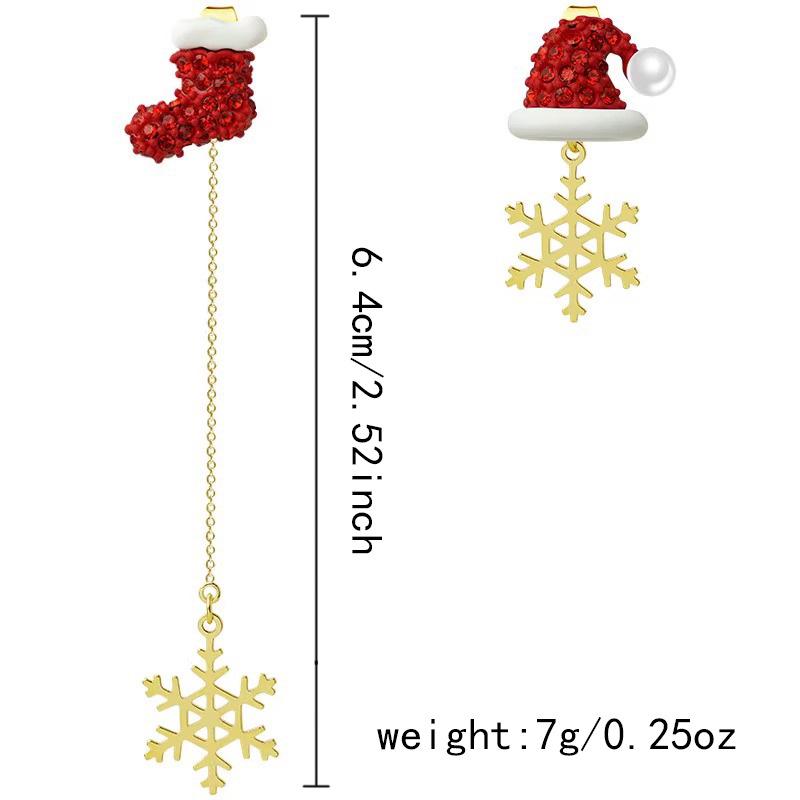 Asymmetrical Christmas Tree & Climbing Santa Earrings with Colorful Inlaid Diamonds for Women