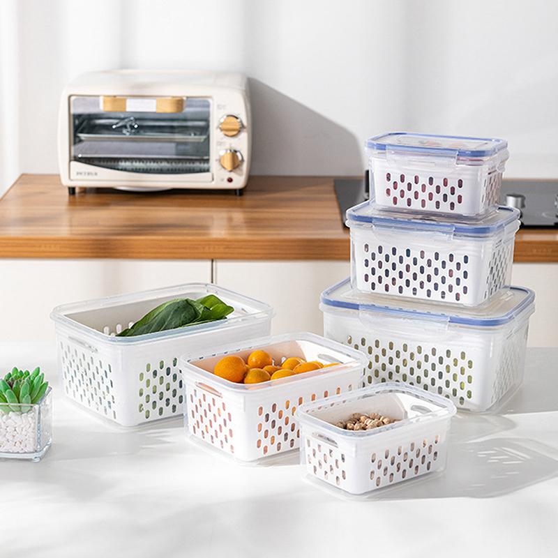 Refrigerator Preservation Storage Box Drain Basket Storage Containers Sealed Box Vegetable And Fruit Drain Box Organizer
