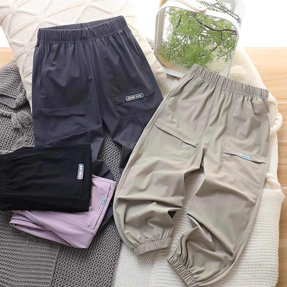 

[Ice Silk Cool Feeling] Boys Summer 2025 New Thin Ice Silk Sports Quick-Dry Anti-Mosquito Pants for Big Boys 120 чёрный