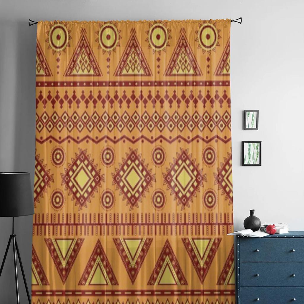 Aztekische geometrische Muster transparente Vorhänge für Schlafzimmer Wohnzimmer Tüll Vorhänge für Küche Fenster Voile Vorhänge