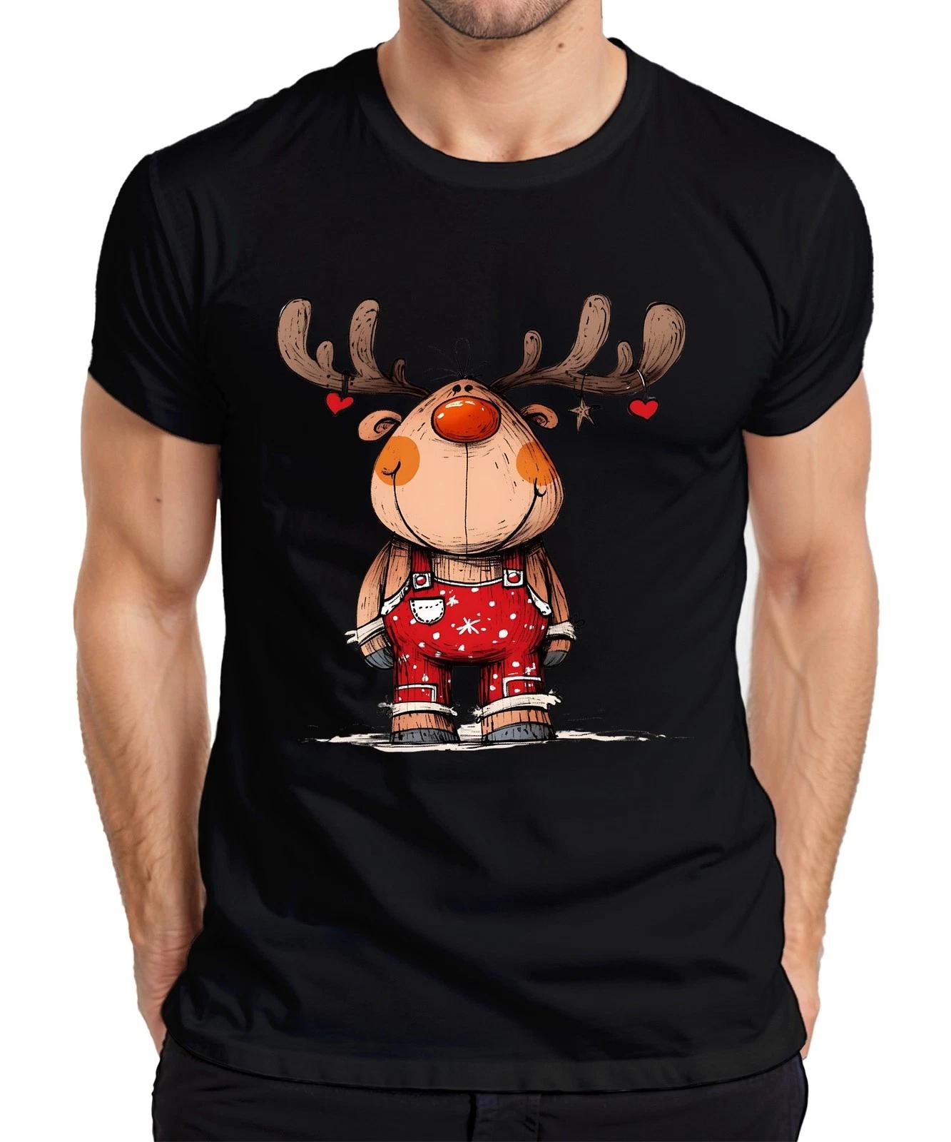 Niedliches Rentier Weihnachten rote Latzhose Herzen Geweih Kinder Herren T-Shirt XXXXL