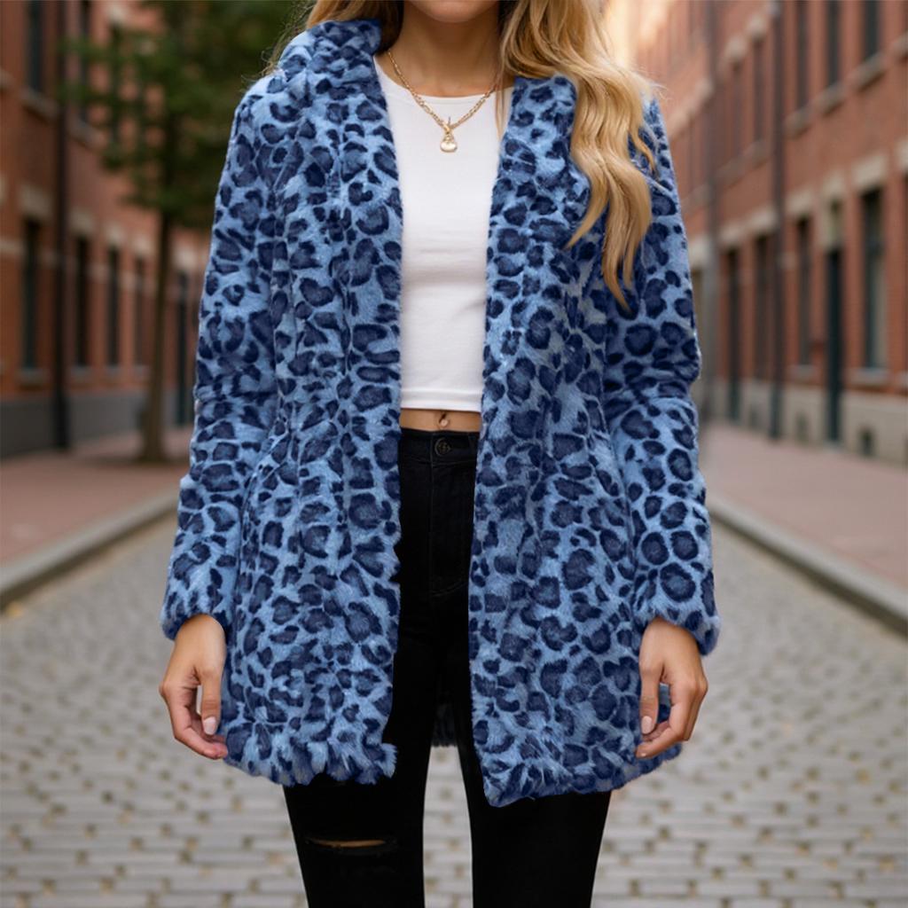 Women's Winter Thickened Double-sided Velvet Stand Collar Loose Leopard Print Plush Zipper Jacket