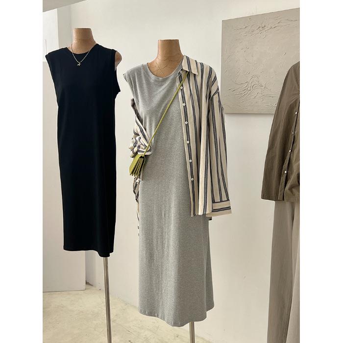 

Летнее женское длинное платье-майка без рукавов из чистого хлопка 2025 M серый