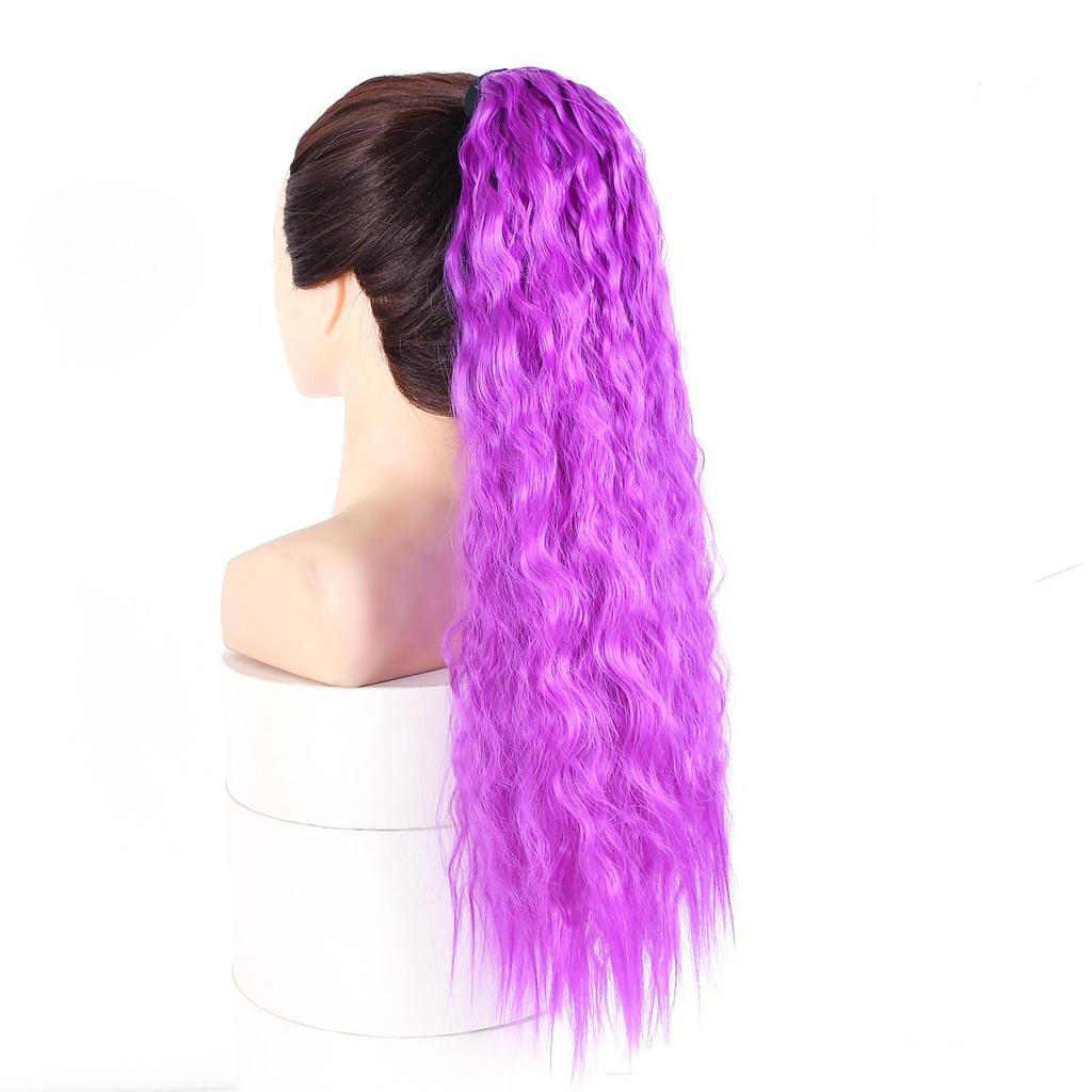 Ponytail Long Kinky Curly Hair Ribbon Ponytail Extension Rainbow Colorful Ombre Color Ponytails