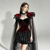 Gothic Vampire Cosplay Costume Women Halloween Black Feather Cape Dress