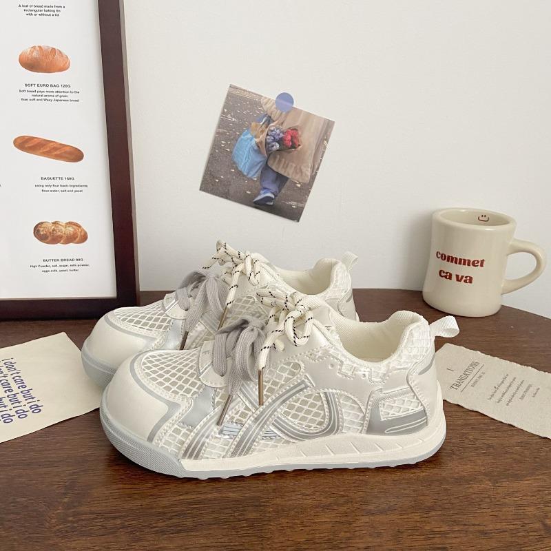 

Mesh breathable thick-soled white shoes women s summer new versatile and lightweight net shoes casual sports board shoes 35 серебряный