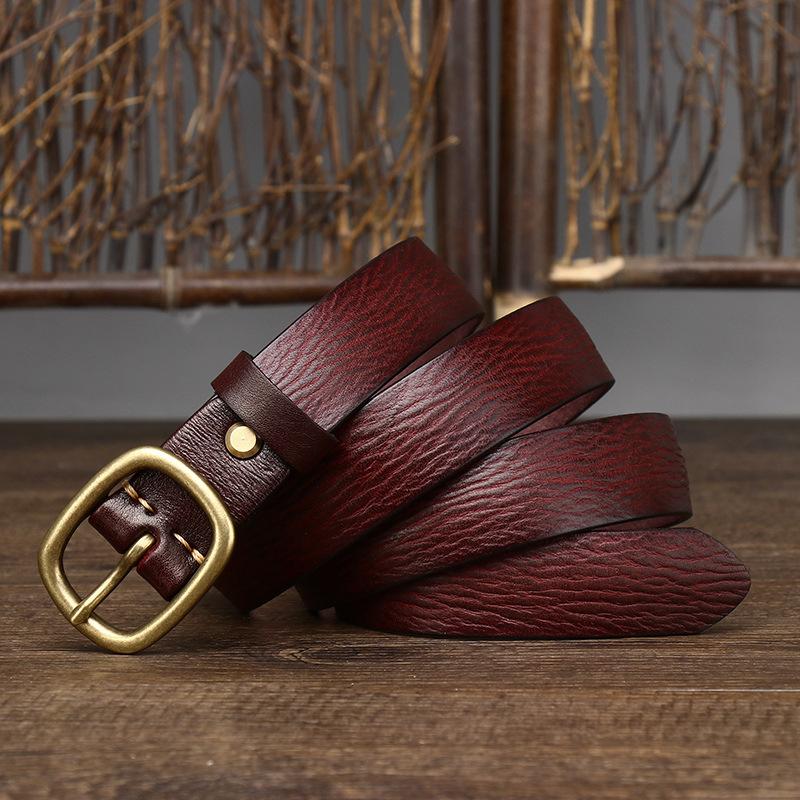 Handmade Retro Copper Buckle Ladies Belt Leather Belt Simple and Versatile Pin Buckle