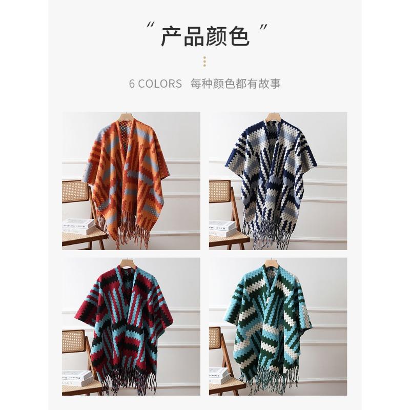 Women Long Ethnic Style Tassel Double Sided Warm Travel Shawl Cape