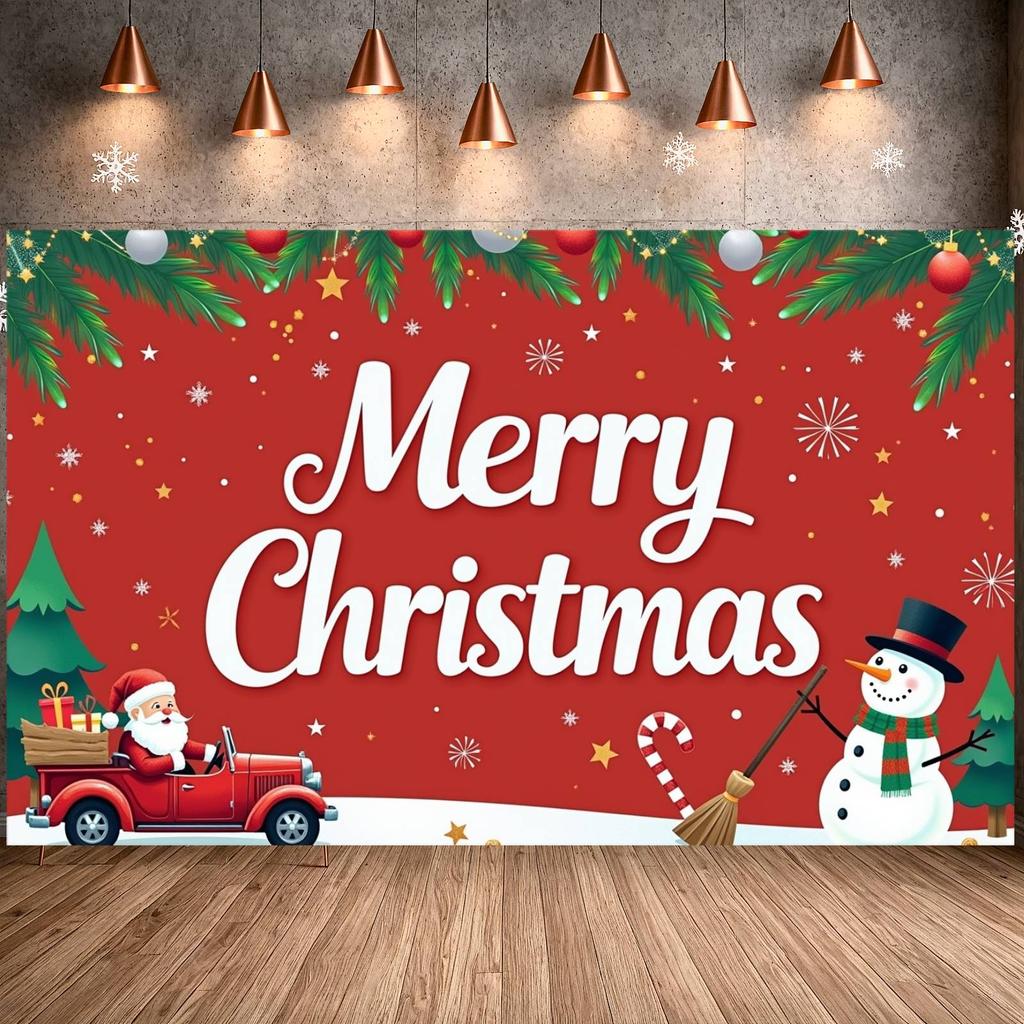 Xmas Backdrop Santa Claus Winter Backdrop Santa Banner Gift Box Snowman Display For Christmas Party Indoor Decoration Winter