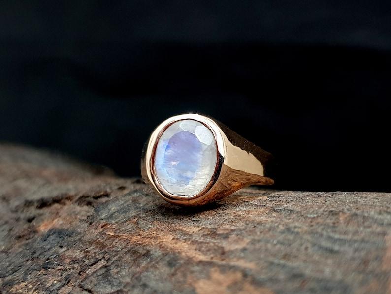 Rainbow Moonstone Oval Cut Gemstone Rose Gold Mens Ring, Unisex Jewelry, Statement Ring, 925 Sterling Silver, Valentine Special Gift