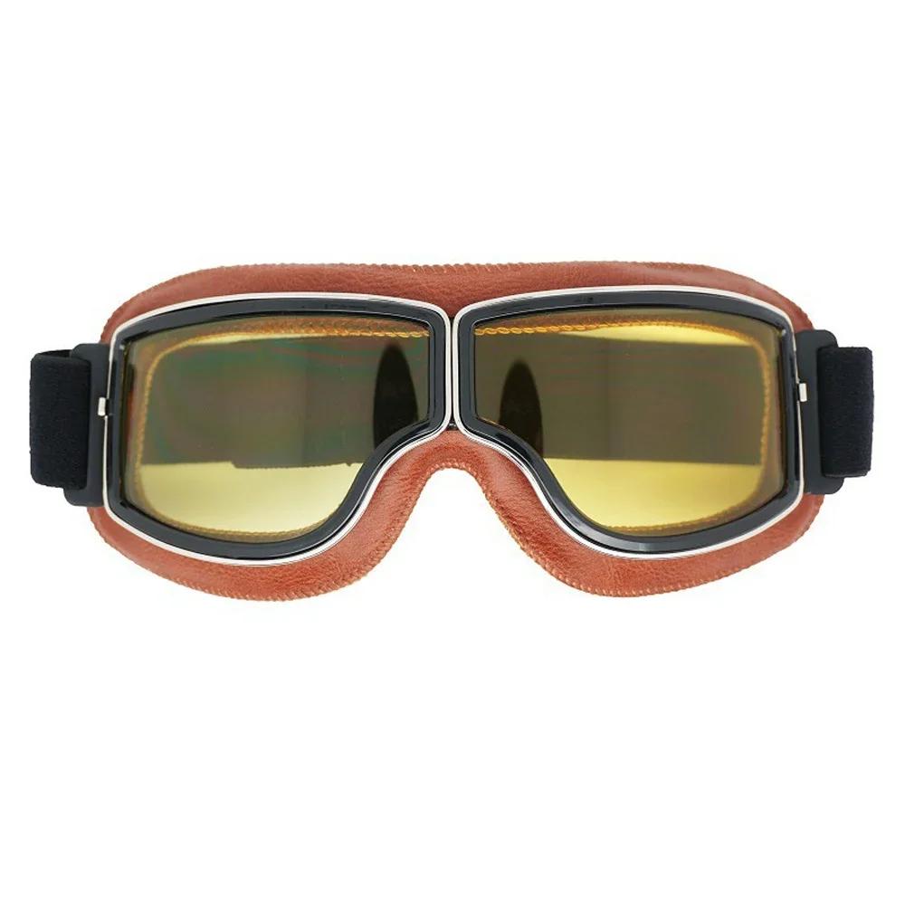 Vintage Pilot Motorcycle Goggles UV400 Windproof Scratch Resistant PC Lens with Leather Trim for Open Face Helmet
