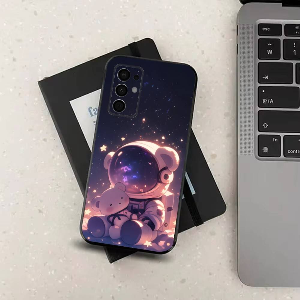 Cartoon Astronaut Space Case For Samsung Galaxy A73,52,71,53,32,72,41,J7,22,Note,31,8,9,Soft Black Silicone Cover