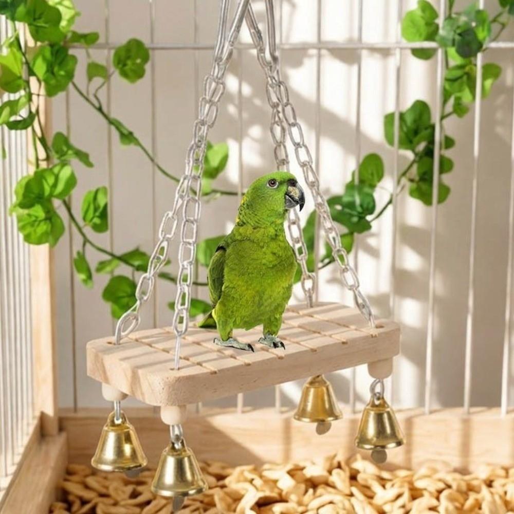 Wear-Resistant Bird Hanging Swing Wooden Bird Toy Hammock Bird Cage Standing  Bird Cage Accessories