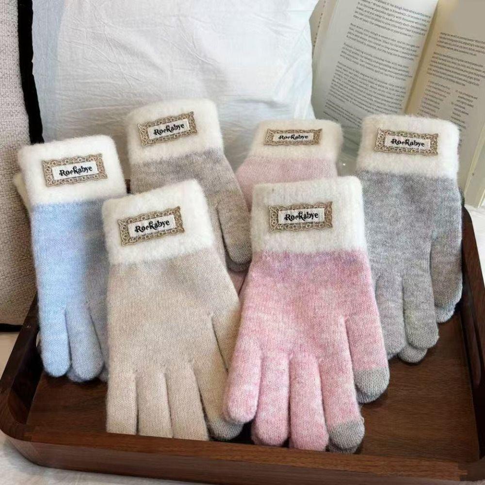 Touch-screen Warm Knitted Gloves Cold-proof Riding Protective Mittens Girls Winter Gloves Gift
