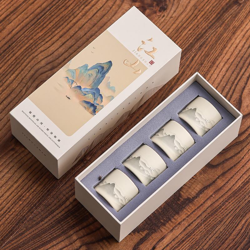Ink Wash Mountain Tea Cup Set: Master Kung Fu Tasting Cups for Home & Event Gifts
