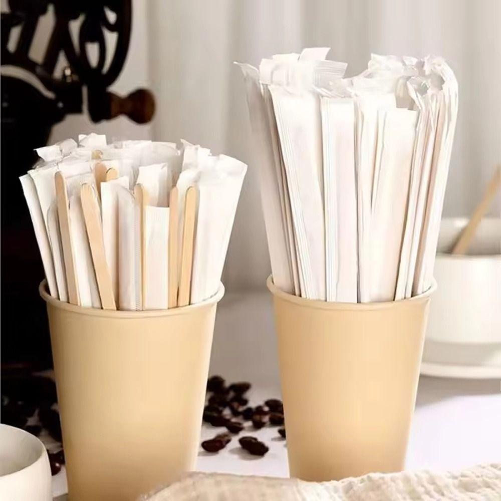 100Pcs New 14/18cm Coffee Stirrer Sticks Disposable Single Package Wooden Coffee Stirrers Drinking Stir Coffee Supply