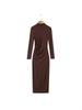 Elegant Women's High-Neck Pleated Long-Sleeve Dress: Autumn/Winter Inner Layer, Retro Yujie Style, Waist-Cinched, Hip-Hugging Long Skirt.