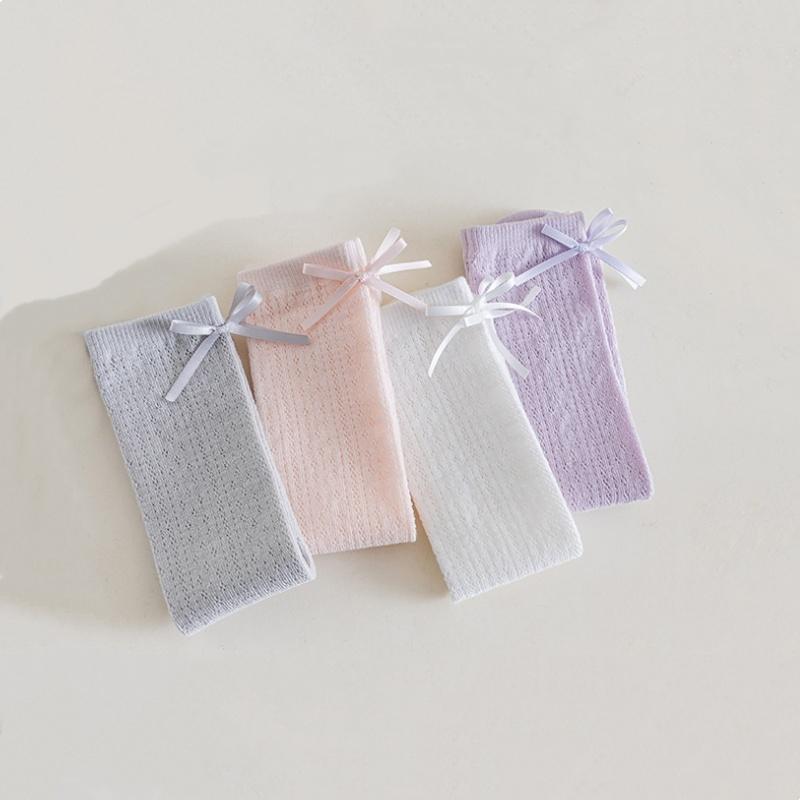 Children's Hollow Bow Long Socks Summer Ultra-thin Mesh Breathable Knee High Socks For Girls 2-6 Years Kids Princess Calf Socks