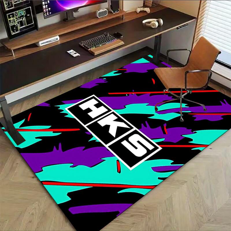 1pc HKS Home Office, Durable Polyester Floor Mat with Easy, Office Decor, Urban Style, Nonslip Backing