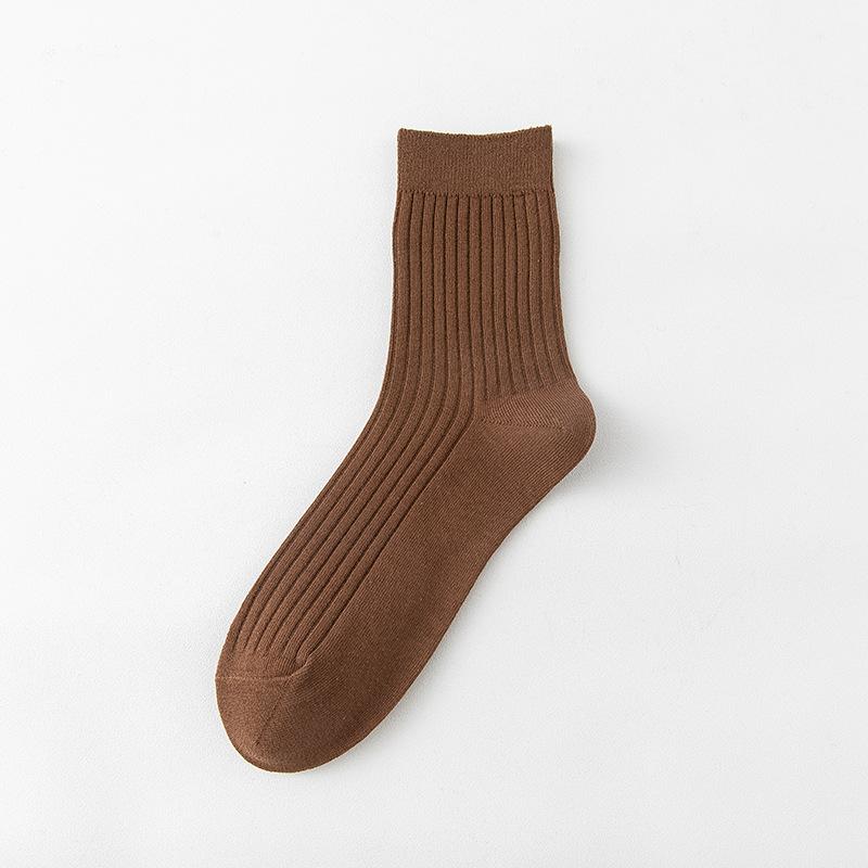 Men's Spring and Autumn Striped Pure Color Cotton Leisure Breathable Warm Tube Socks