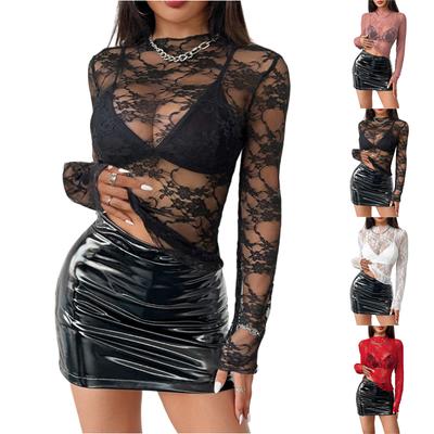 Women's Fashion Lace Ruffled Solid Color Long-Sleeved Top
