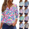 Damska Codzienna Modna Dekolt V Luźna Wszechstronna Kwiatowy Wzór Rękawy Trzyczwarte