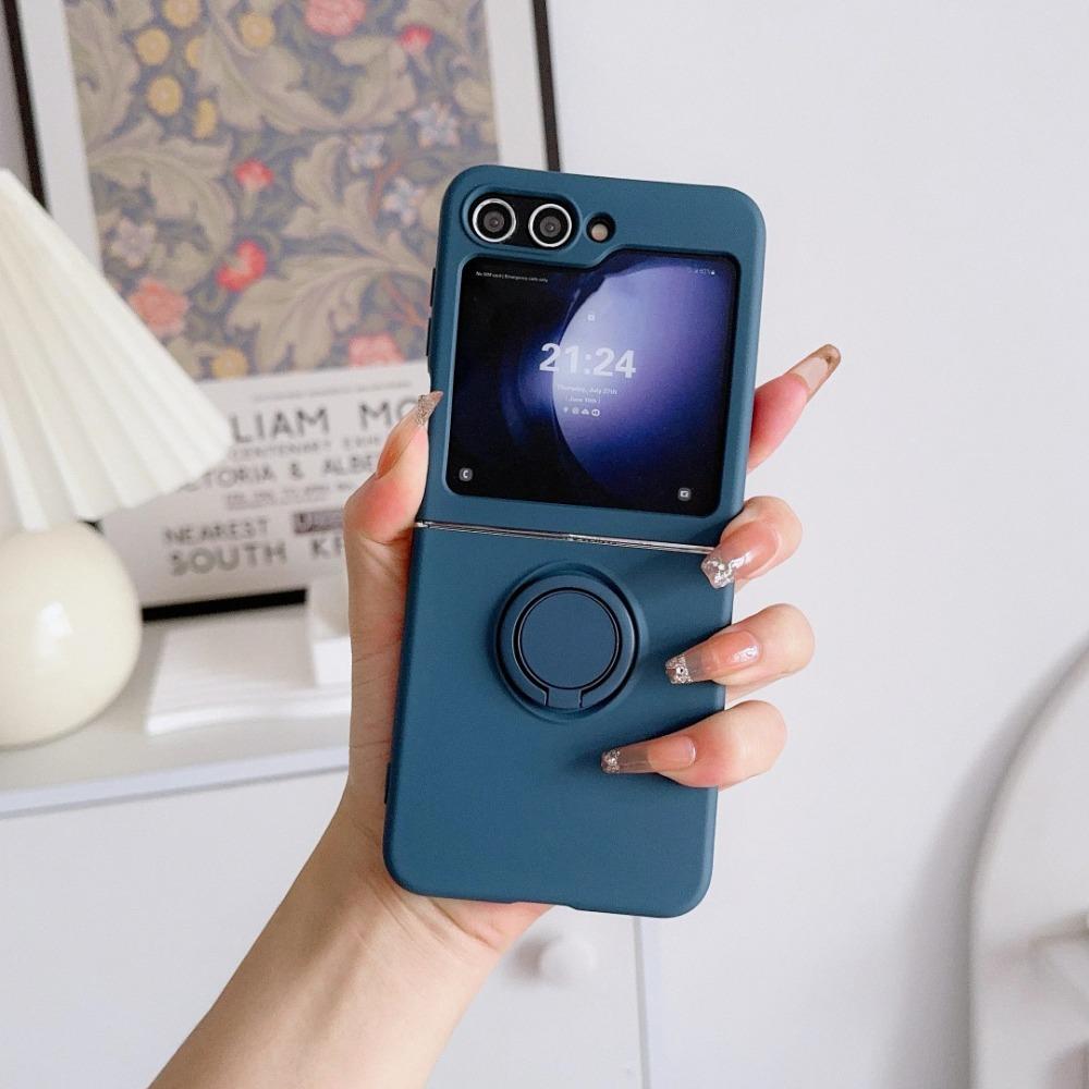 High Quality Soft Liquid Silicone Fold Phone Case for Samsung Z Flip 7 6 5 4 Shockproof Candy Color Ring Holder Cover