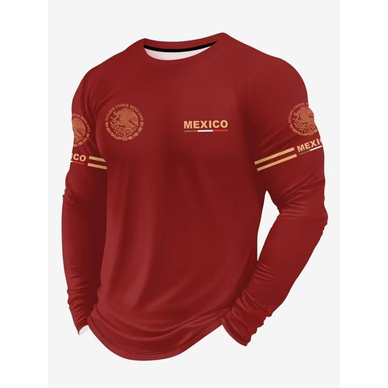 Mexiko Adler Druck T-Shirt für Herren Mode Bequemes Baumwolle Langarm-T-Shirt Lässiger Rundhals Pullover Herbst Lockere Herren Oberteile