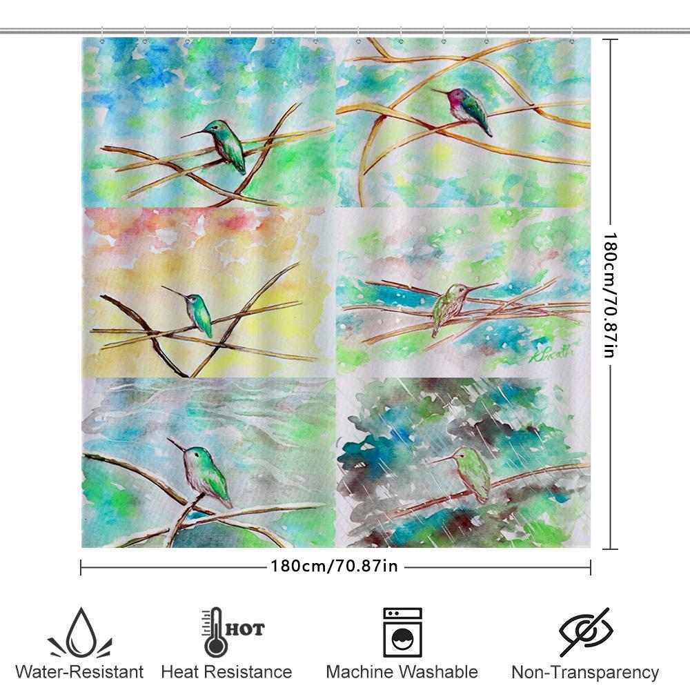 Watercolor Birds Shower Curtain Hummingbird Decor for Bathroom 3D Printed Fabric Waterproof Bath Mat Cover Available In Various
