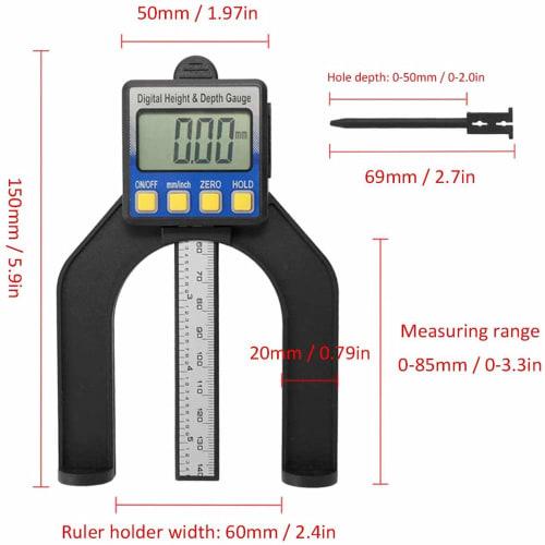 HENPS Digital Depth Gauge, Depth/Height Measurement Tool, 0-80mm (Batteries Sold Separately), LCD Digital Depth/Height Gauge, Precision Electronic Dig
