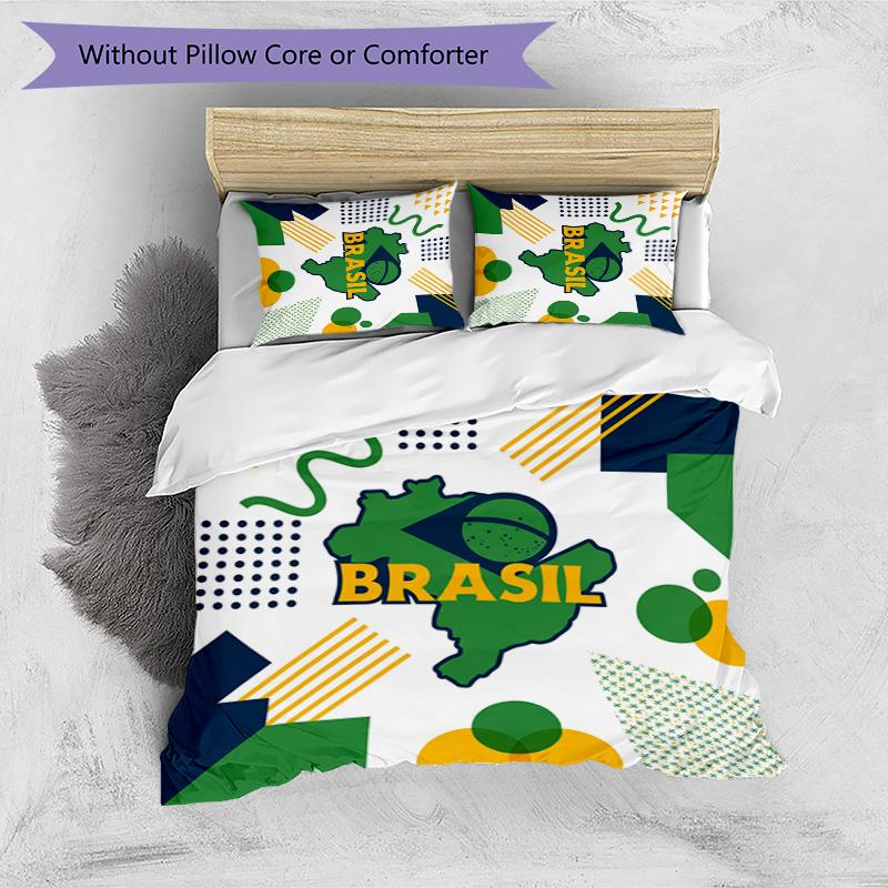 Brazil Football Printed Bedding 3 Piece Set Cozy Breathable Bed Cover Set as Housewarming Holiday Gift